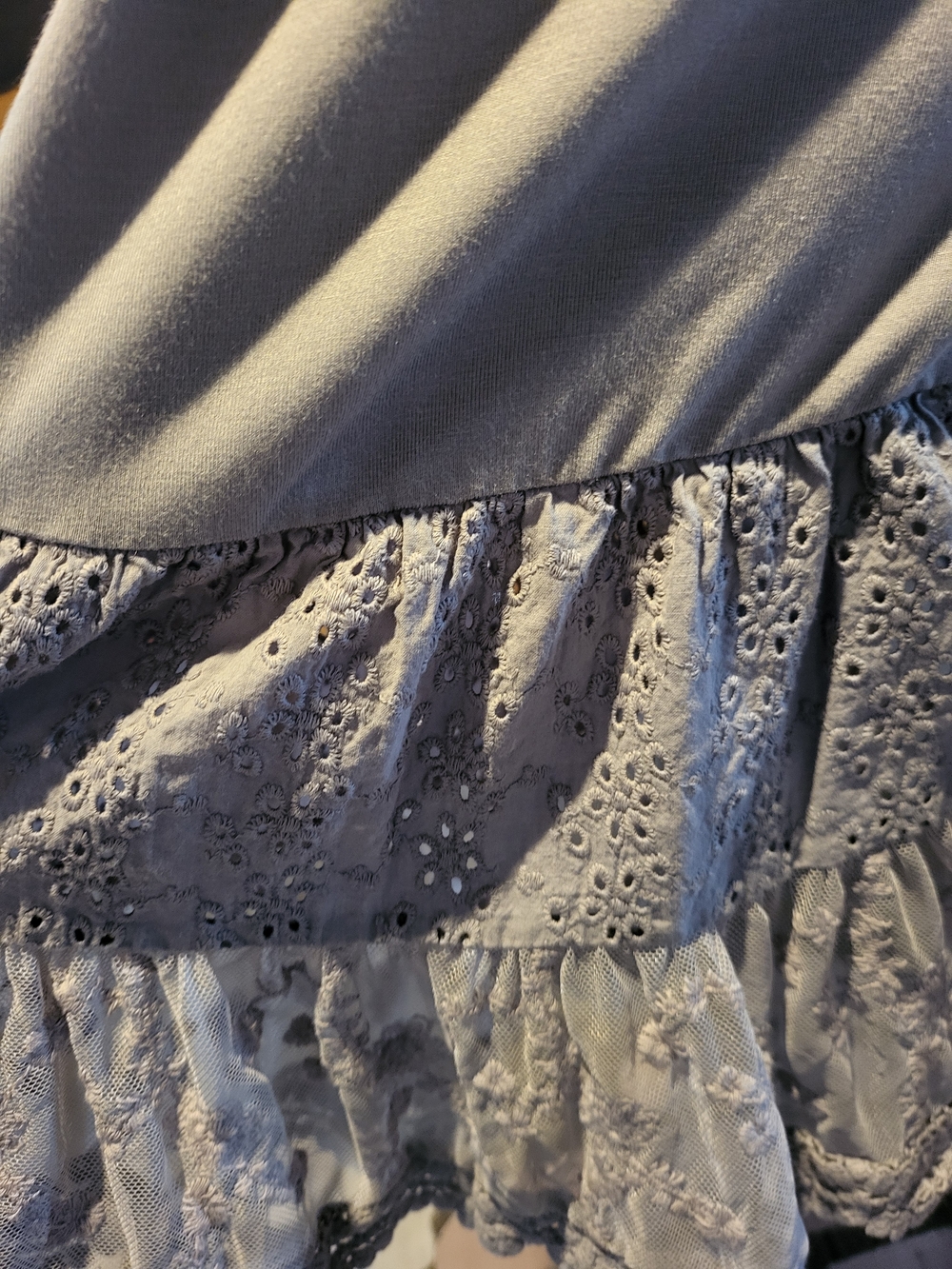 Matilda Jane Women’s Large Gray Boho Slip Dress Lace Ruffle Hem Cottagecore - Picture 4 of 6
